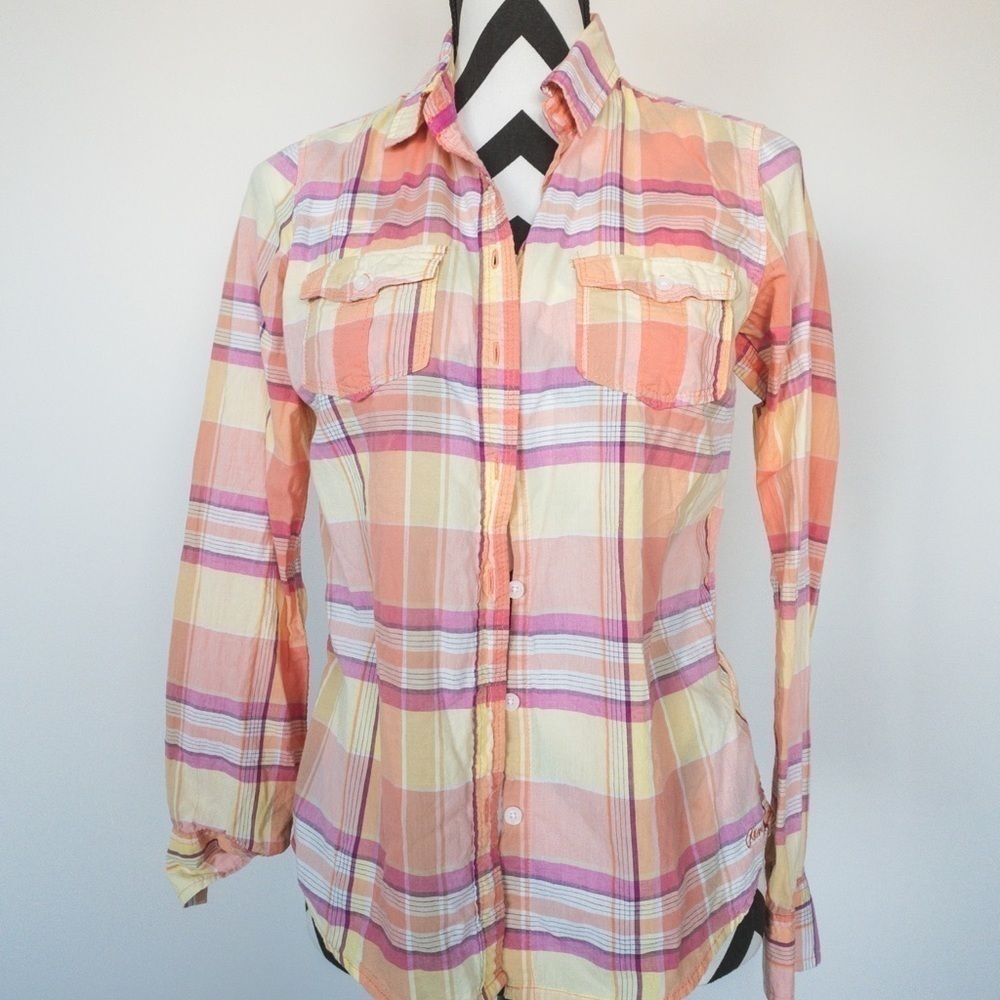 Aeropostale Plaid Pastel Button Down Top Sz M